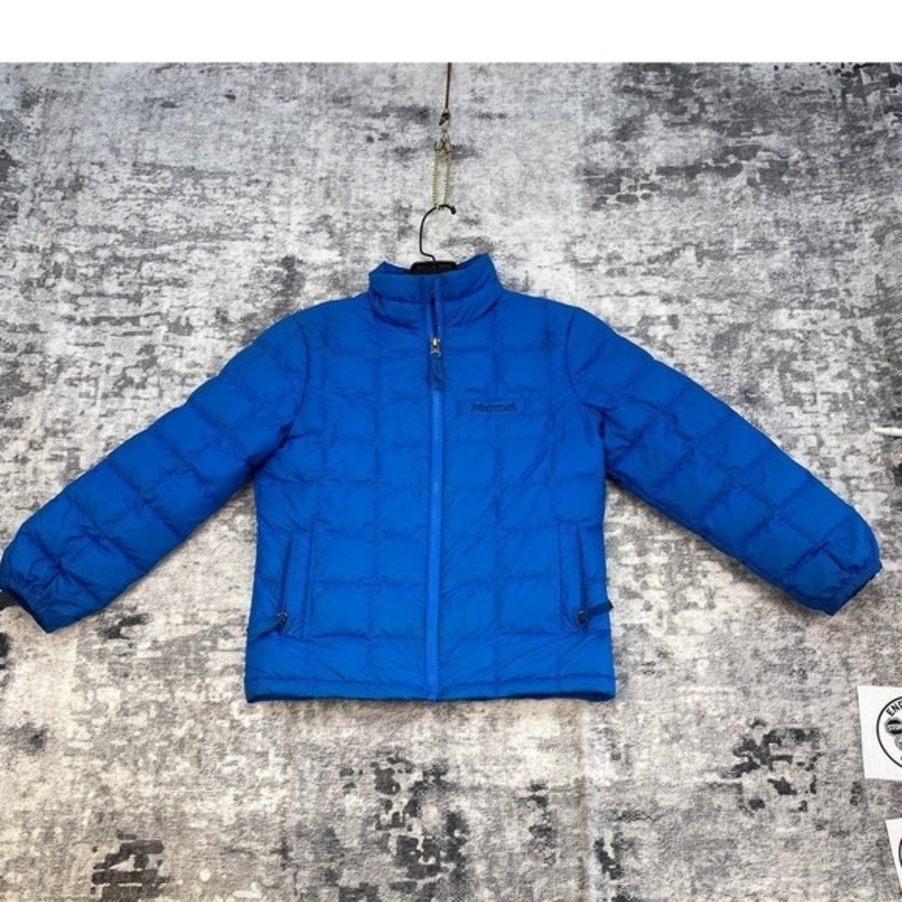 Marmot Boys Blue Quilted Jacket Grid Stitch Down Puffer Cold Weather Coat
